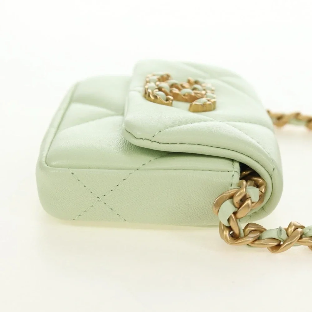 CHANEL Matelasse 19 Chain Bag Lamb Skin Gold Light green